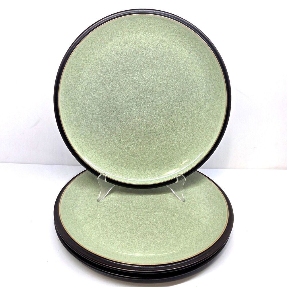 Denby-Langley Energy Set 3 Celedon Green And Charcoal 10 1/2" Dinner Plates  GUC